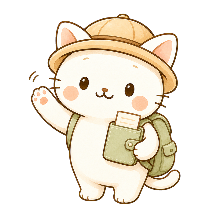 記録を確認する猫のキャラクター